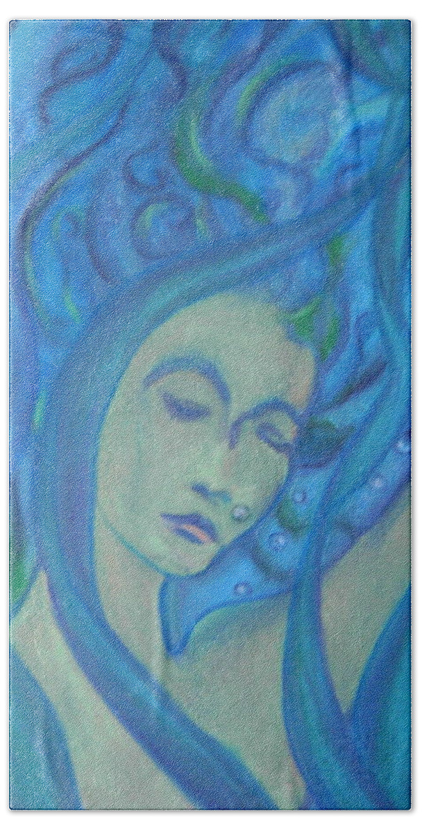 Crayon Beach Towel featuring the painting Even Mermaids get the Blues by Todd Peterson