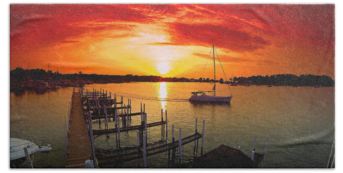 Marina Beach Towel featuring the photograph Evening at Put-in-Bay by Kevin Cable