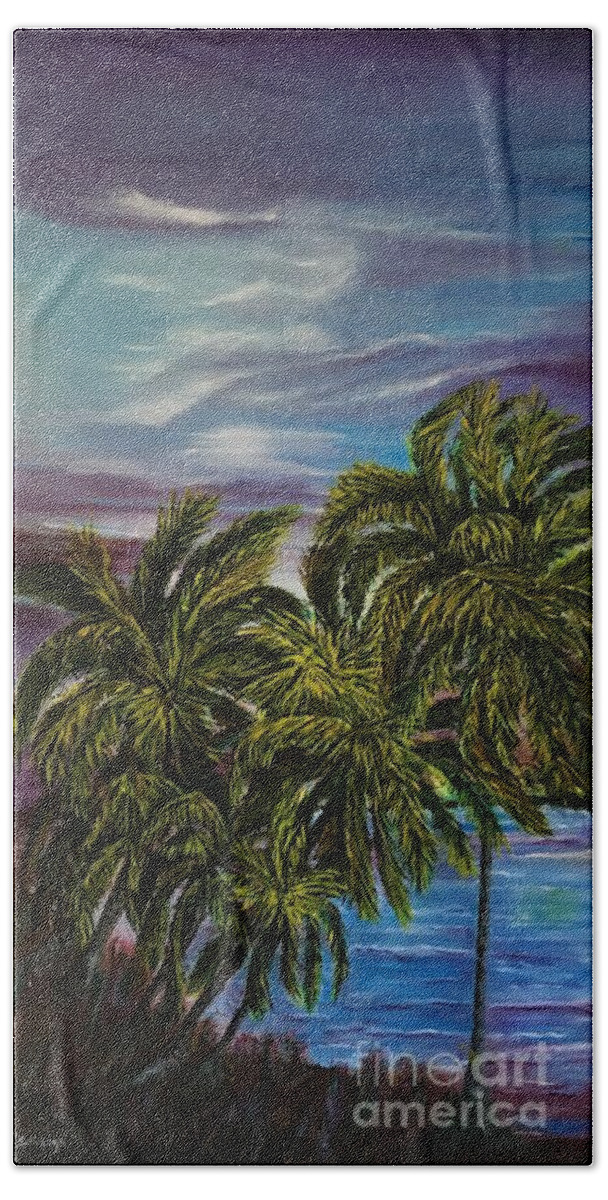 Island Scene Beach Towel featuring the painting Evening at Kumu nul Beach by Michael Silbaugh