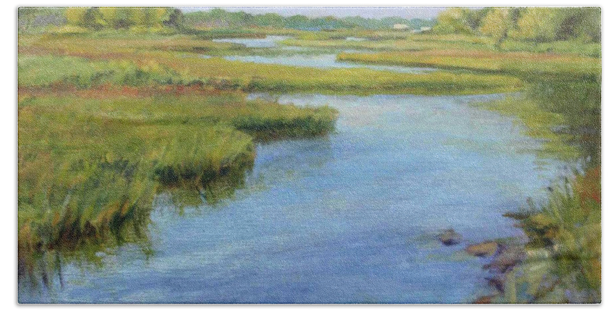 Landscape Beach Towel featuring the painting Evening on Cape Cod by Peter Salwen