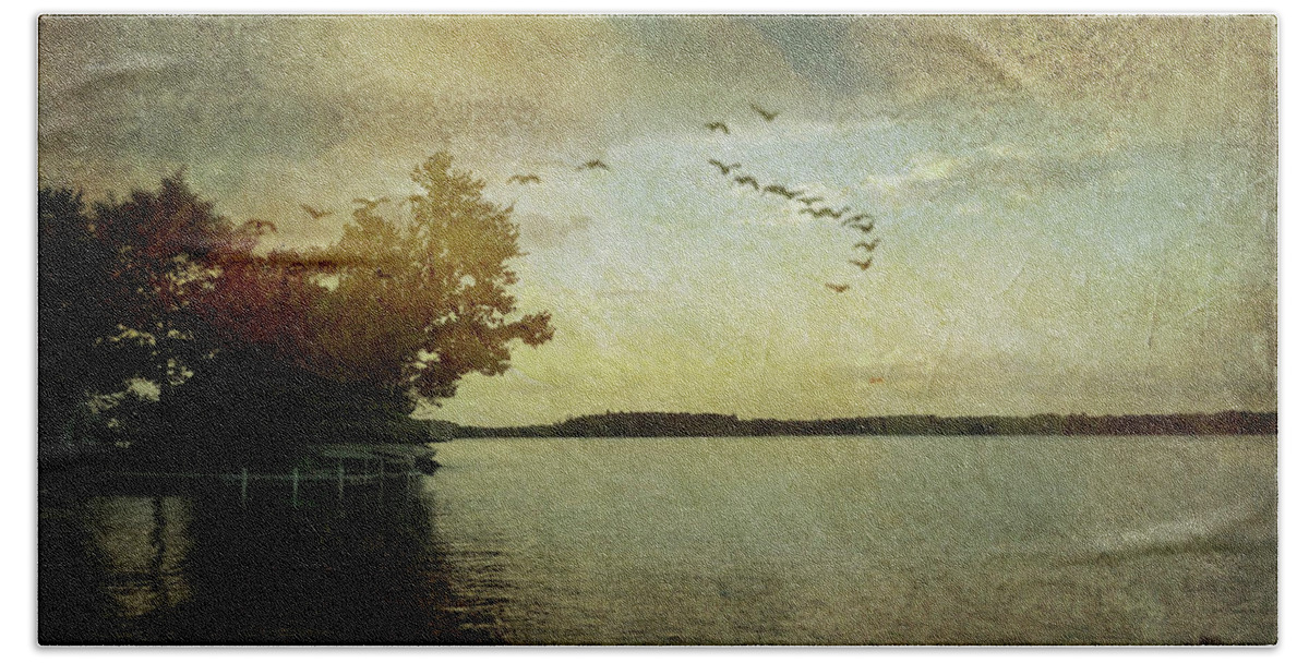 Lake Beach Sheet featuring the digital art Evening, the Lake by Ann Tracy