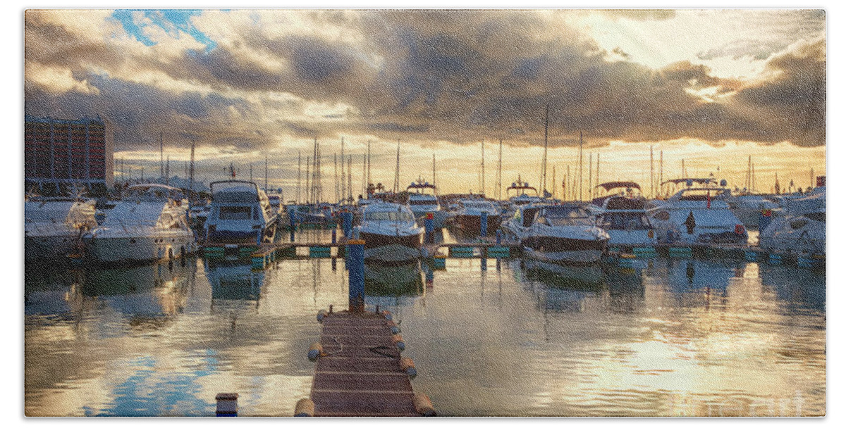 Dock Beach Towel featuring the photograph evening yachts marine, Algarve, Portugal by Ariadna De Raadt
