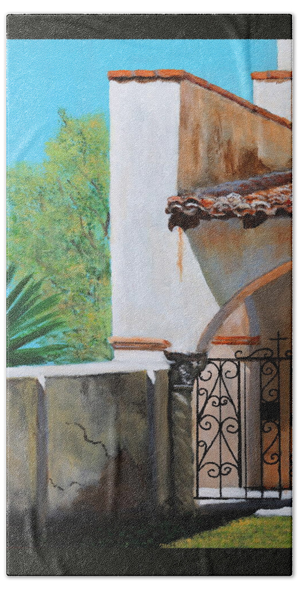 Church Beach Towel featuring the painting Exit To Serve by M Diane Bonaparte