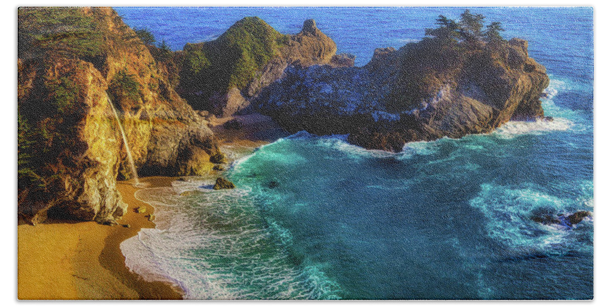 Big Sur California Beach Towel featuring the photograph Exotic Big Sur Waterfall by Garry Gay