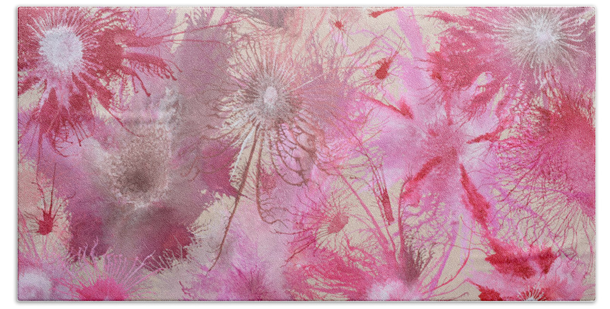 Pink Beach Towel featuring the painting Exploflora Series No. 2 by Sumit Mehndiratta