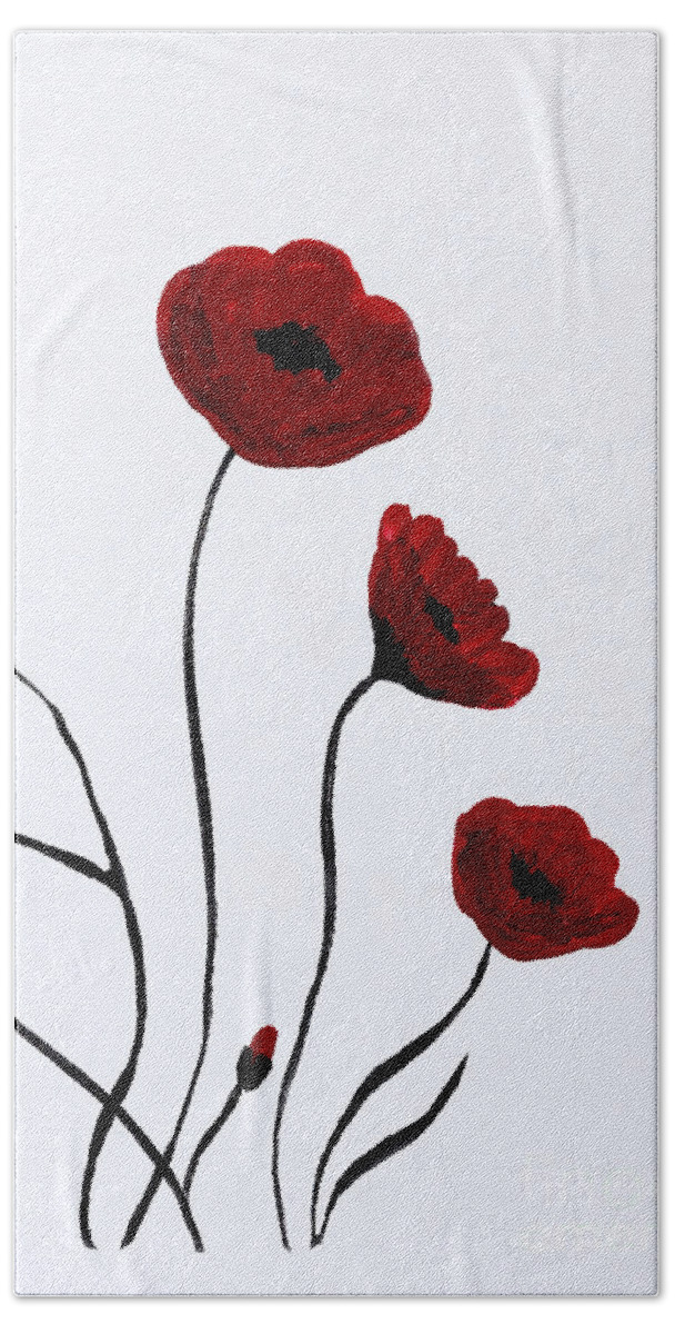 Martha Ann Beach Sheet featuring the painting Expressive Abstract Poppies A6116C_e by Mas Art Studio