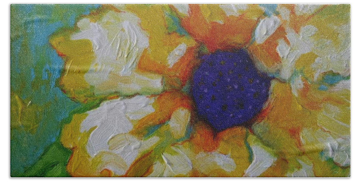 Flower Beach Sheet featuring the painting Eye of the Flower by Alison Caltrider