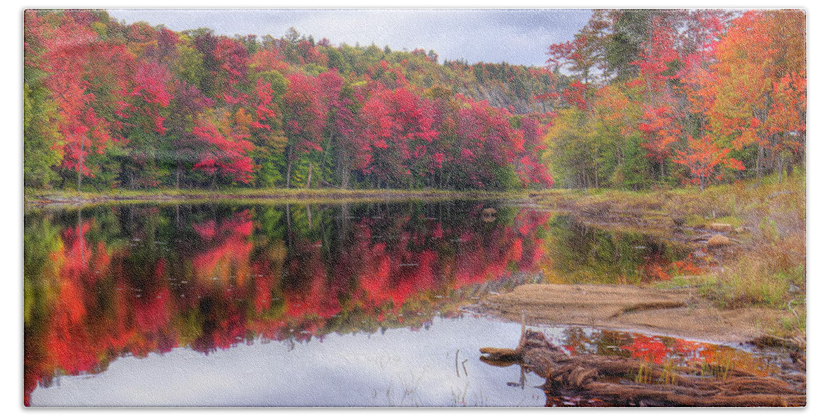 Fall Color At The Pond Beach Sheet featuring the photograph Fall Color at the Pond by David Patterson