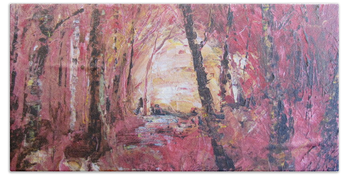 Woods Beach Towel featuring the painting Fall fire by Melanie Stanton