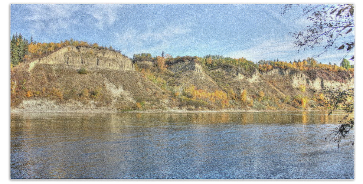 River Beach Sheet featuring the photograph Fall on the River by Jim Sauchyn
