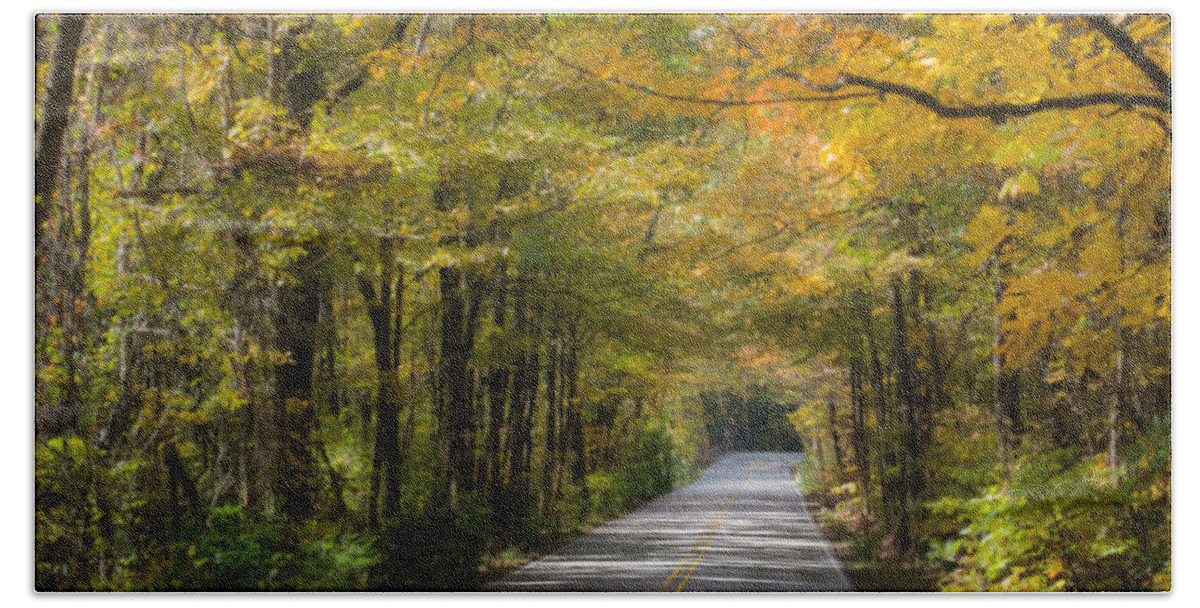 Road Beach Towel featuring the photograph Fall Road at Oak Mountain by Parker Cunningham