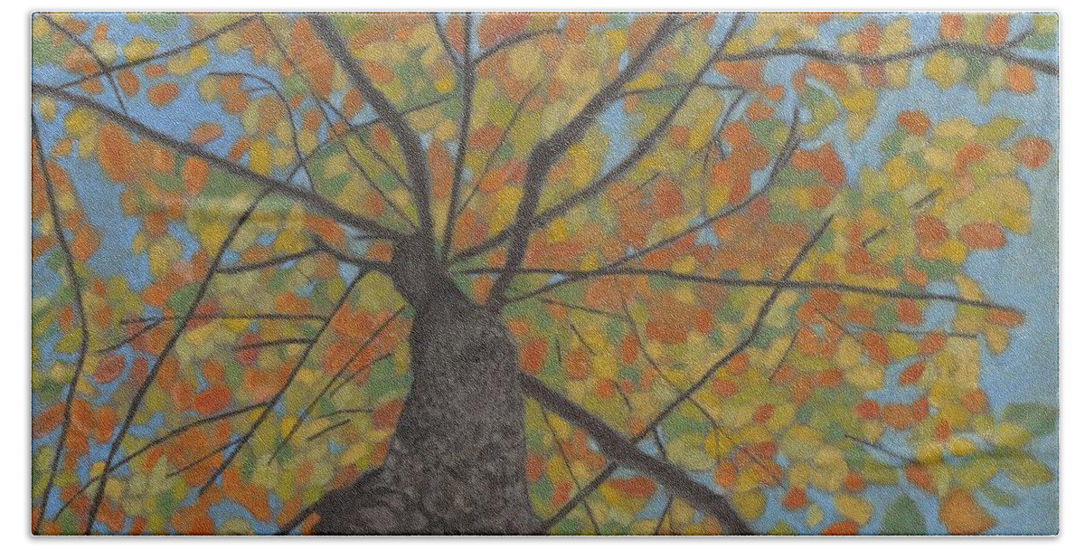 Tree Beach Towel featuring the painting Fall Up by Arlene Crafton
