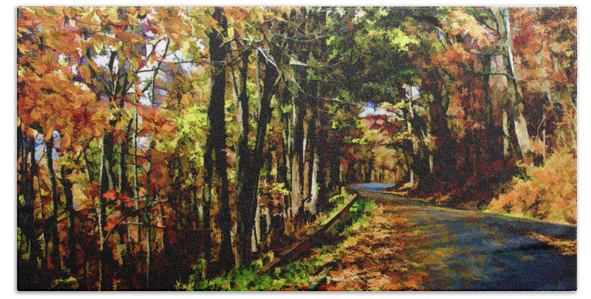 Fall Beach Sheet featuring the digital art Fall winding road by Kevin Cable