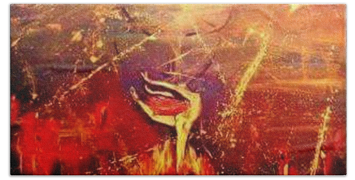 God Morning Everyone Happy Blessings Beach Towel featuring the painting Fallen Angel by Tyrone Hart
