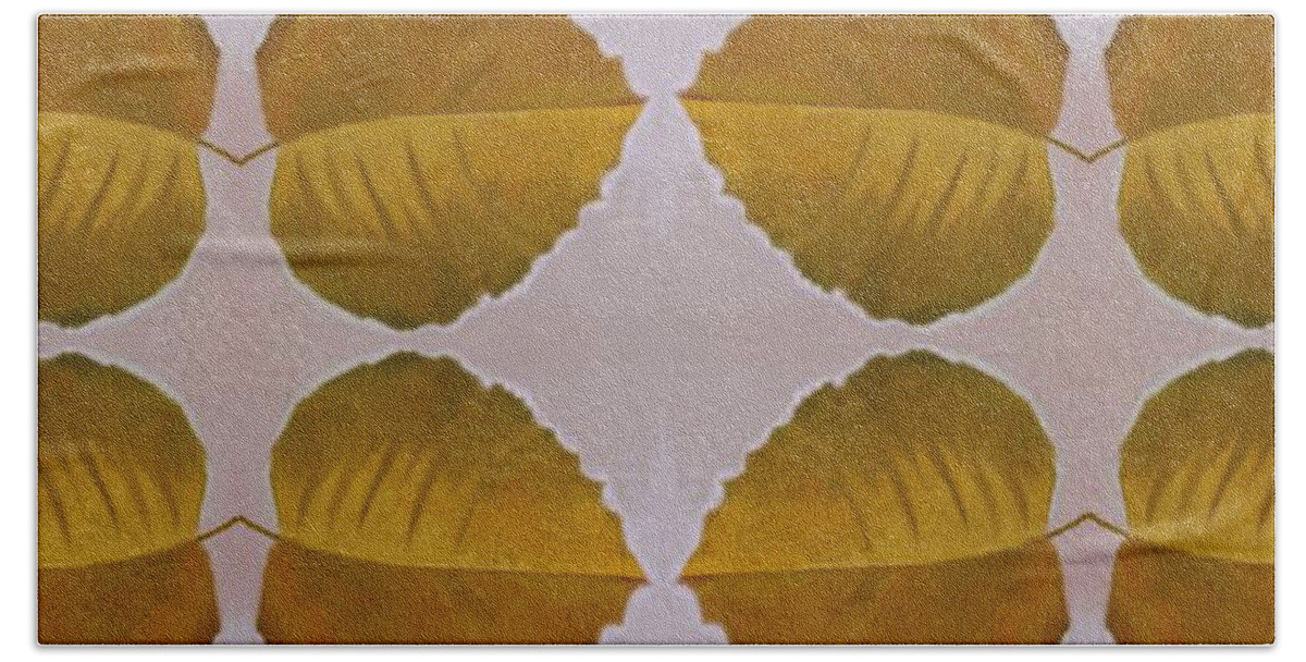 Leaves Beach Towel featuring the digital art Fallen Leaves Arrangement In Yellow by Helena Tiainen