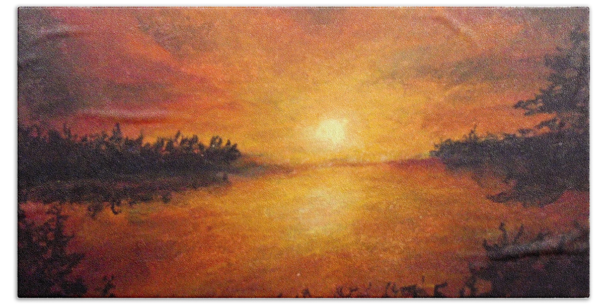Sunset Beach Towel featuring the drawing Falling Sun by Jen Shearer
