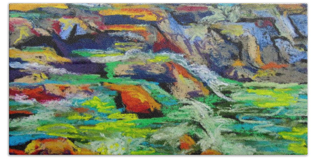 Water Beach Towel featuring the pastel Falls at Glen Ellis by Barbara O'Toole