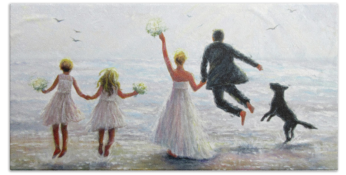 Wedding Family Beach Towel featuring the painting Family Beach Wedding by Vickie Wade
