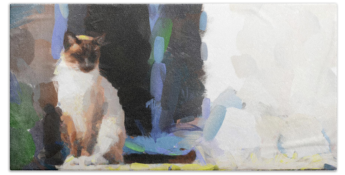 Cat Beach Towel featuring the painting Fancy Free by Greg Collins