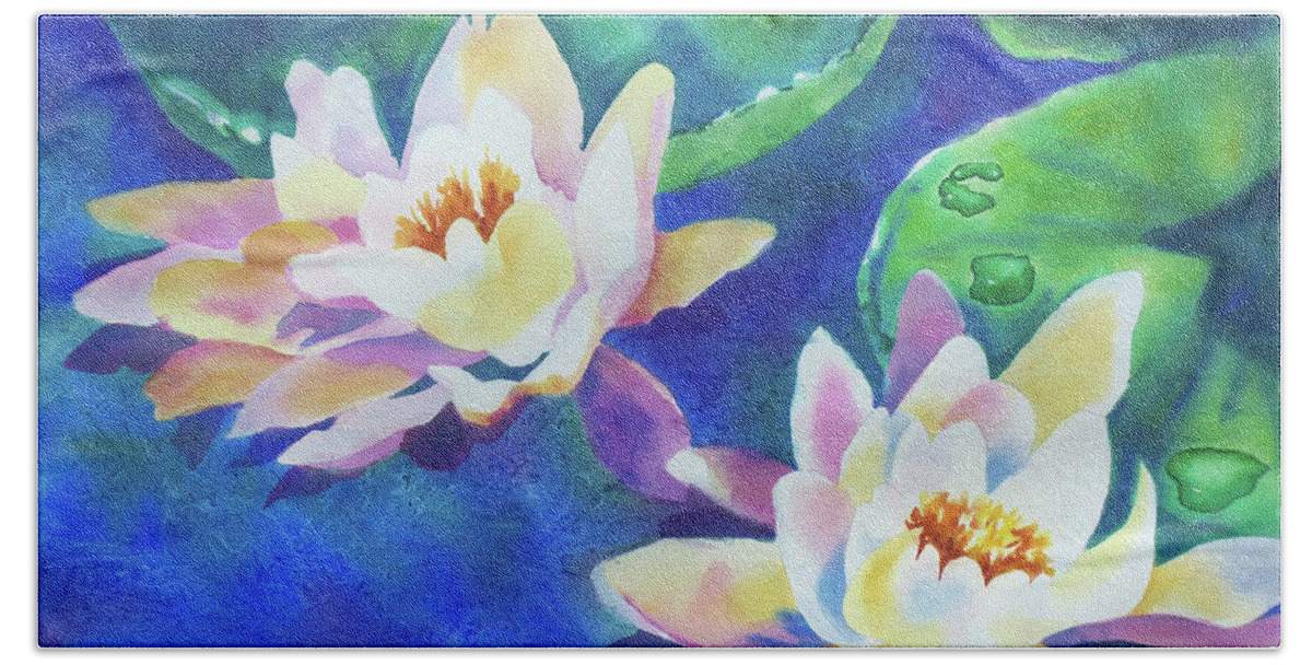 Painting Beach Towel featuring the painting Fancy Waterlilies by Kathy Braud
