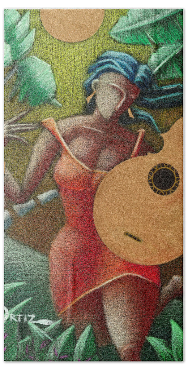 Puerto Rico Beach Towel featuring the painting Fantasia Boricua by Oscar Ortiz