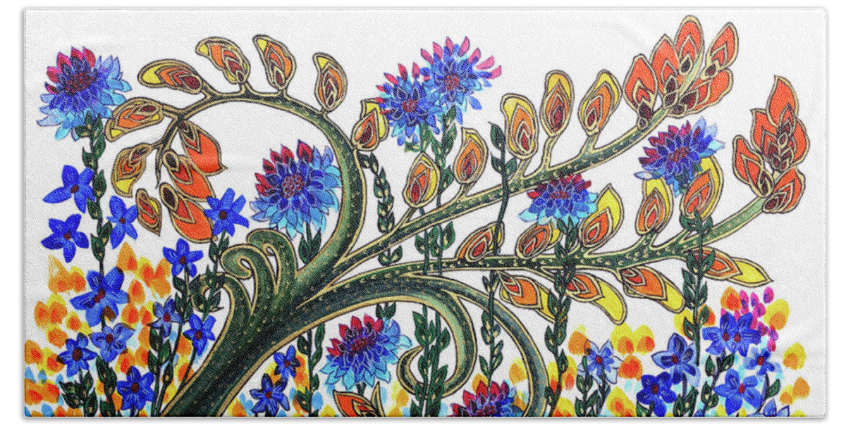 Design Beach Towel featuring the painting Fantasy Garden by Holly Carmichael