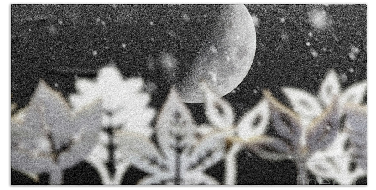 Moon Beach Towel featuring the photograph Fantasy winter snow scene with moon by Simon Bratt