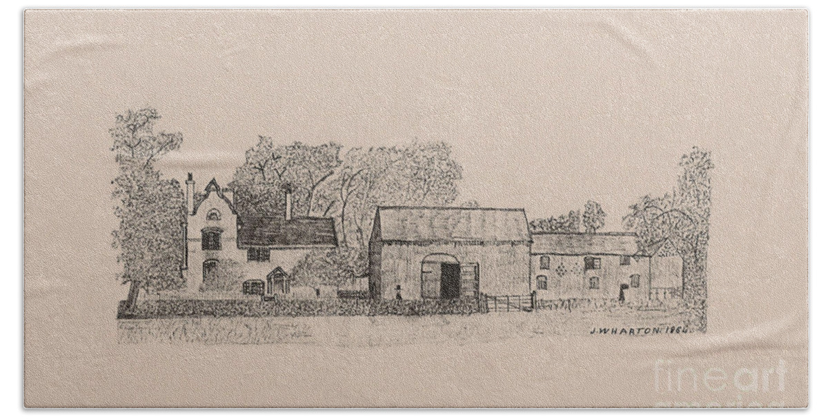 Farmhouse Beach Towel featuring the drawing Farm Dwellings by Donna L Munro