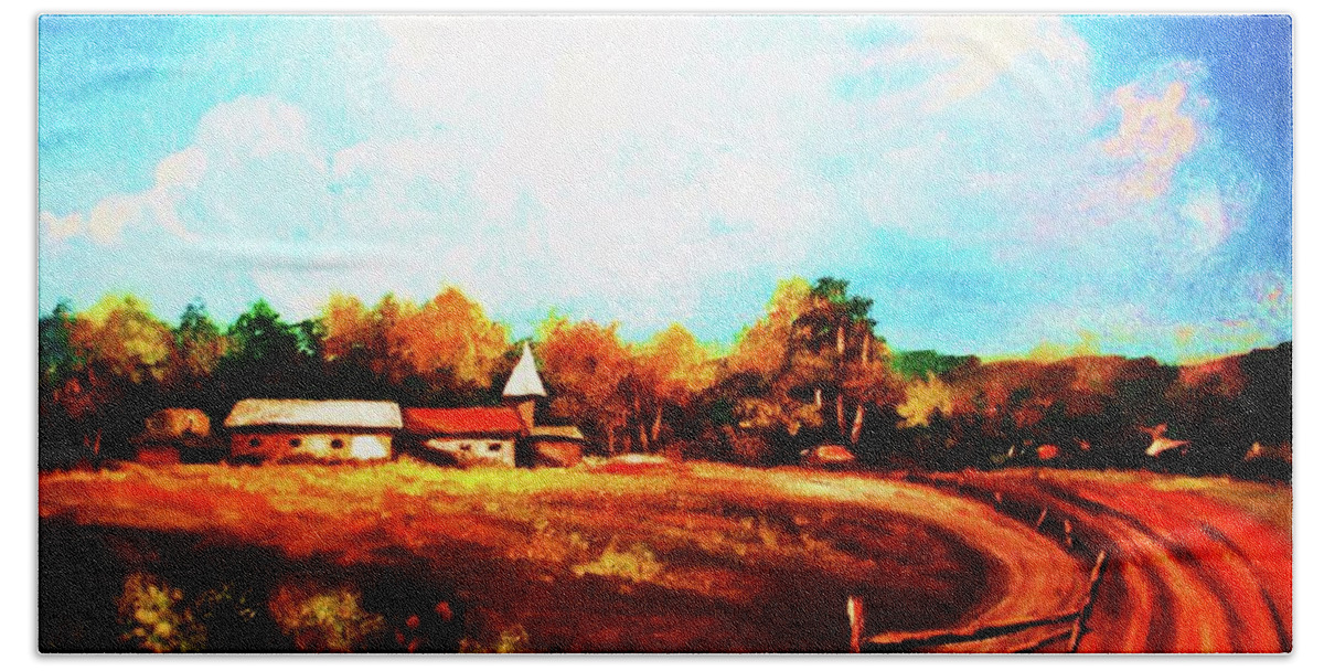 Farm House Beach Towel featuring the painting Farmland in Autumn by Al Brown