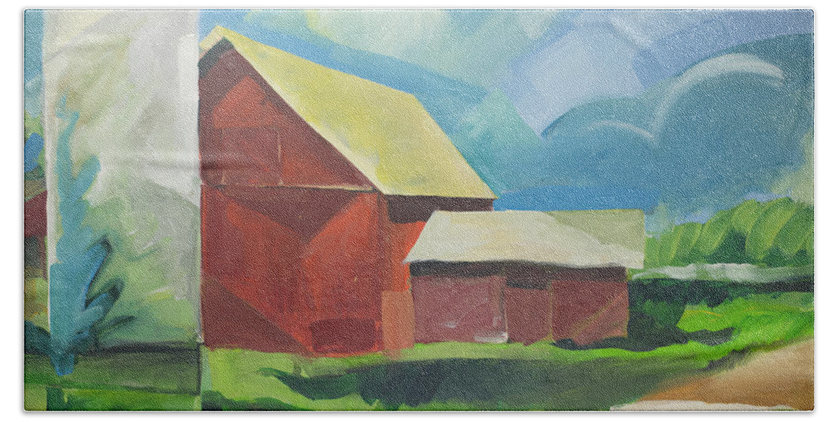 Barn Beach Towel featuring the painting Farmscape by Tim Nyberg
