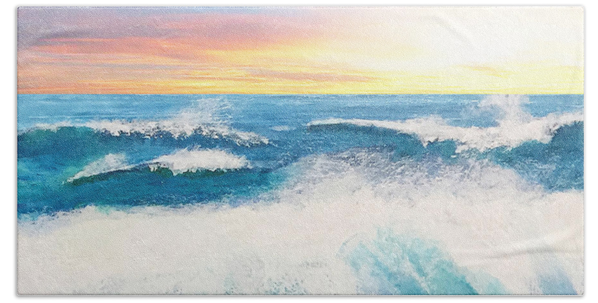 Ocean Beach Towel featuring the painting Farthest Ocean by Linda Bailey