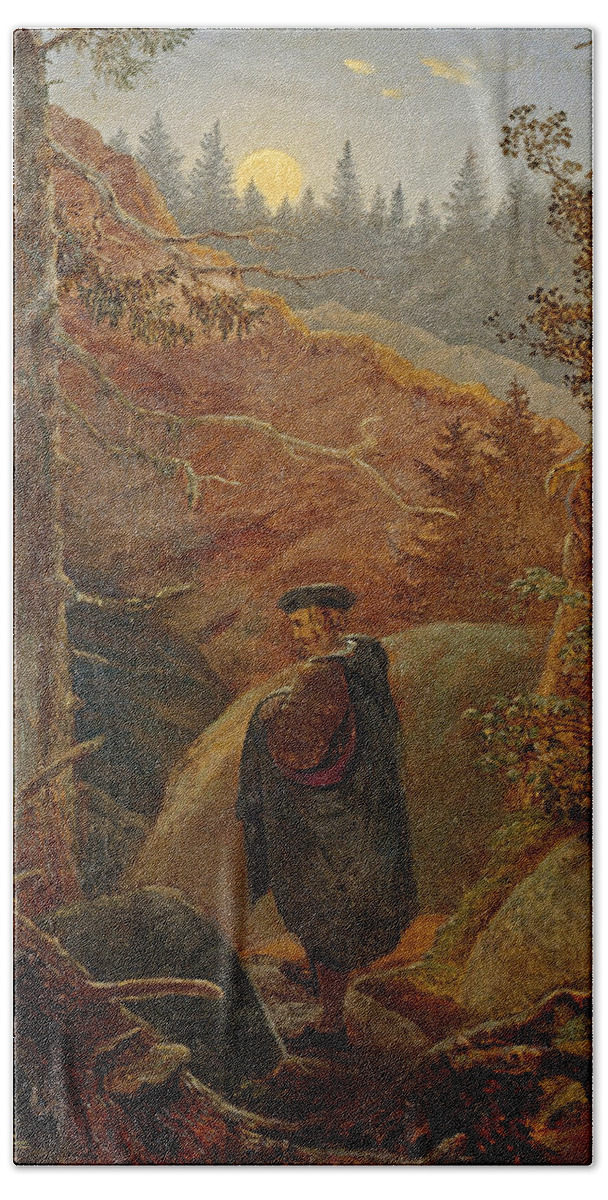 Carl Gustav Carus Beach Towel featuring the painting Faust in the Mountains by Carl Gustav Carus