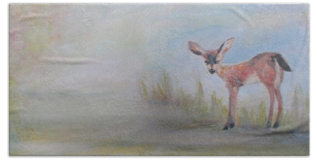 Fawn Beach Towel featuring the painting Fawn Day by Denice Palanuk Wilson