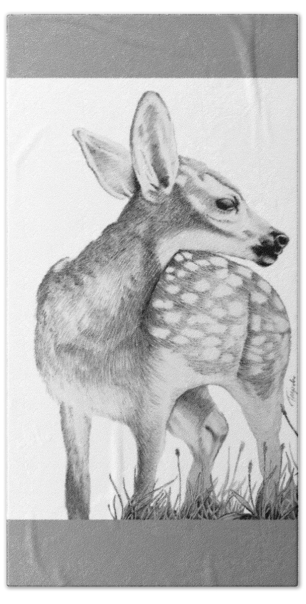 Wildlife Beach Sheet featuring the drawing Fawn by Lawrence Tripoli