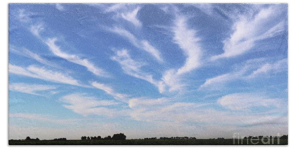 Clouds Beach Towel featuring the photograph Feathers in Blue Sky by Yumi Johnson
