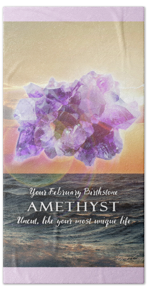 February Beach Towel featuring the digital art February Birthstone Amethyst by Evie Cook