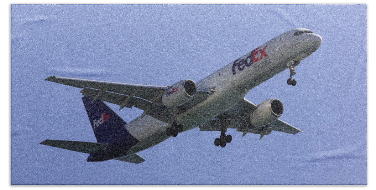 Fedex Beach Towel featuring the photograph FedEx 757 by John Daly