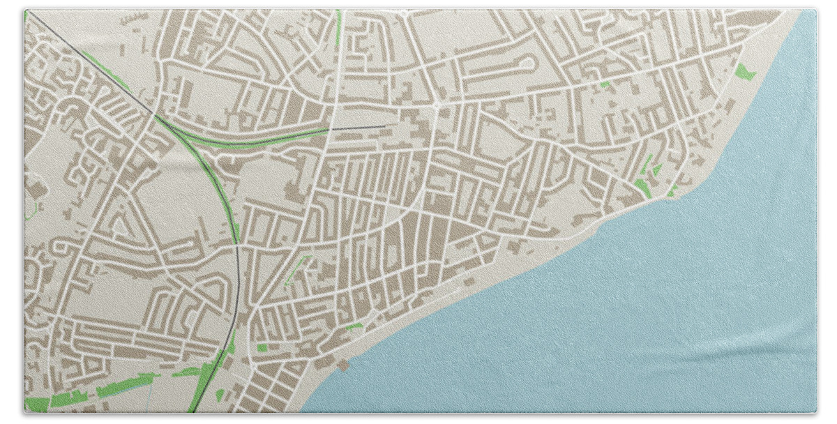 Felixstowe Beach Towel featuring the digital art Felixstowe Suffolk UK City Street Map by Frank Ramspott