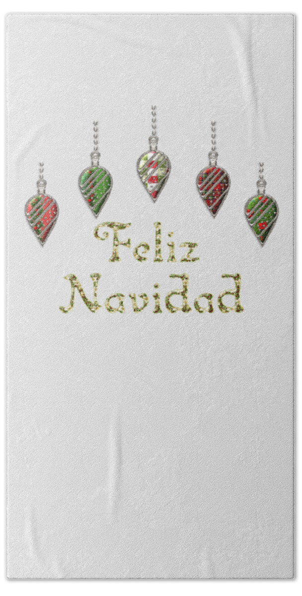 Red Beach Towel featuring the digital art Feliz Navidad Spanish Merry Christmas by Movie Poster Prints