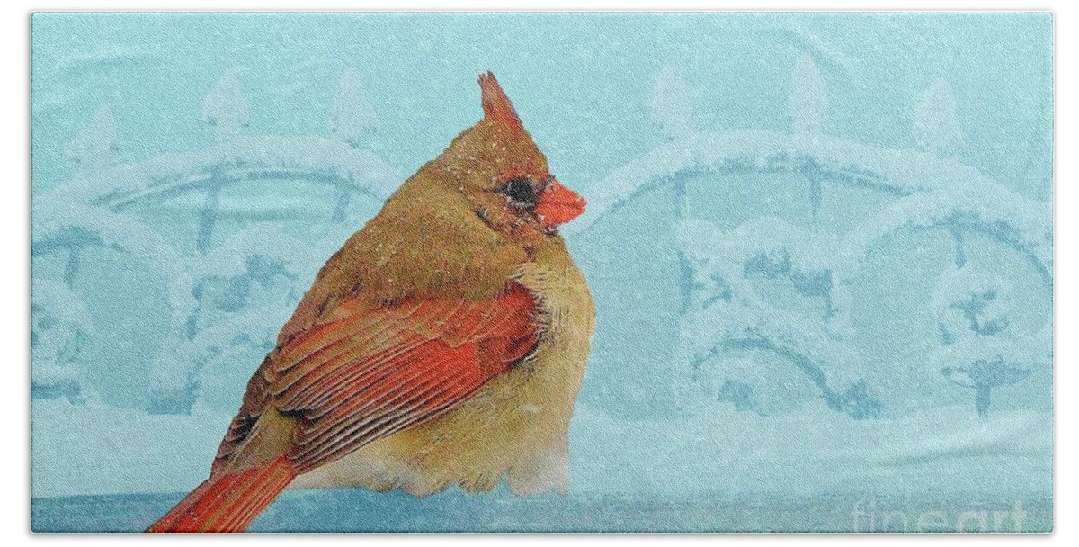 Bird Beach Sheet featuring the photograph Female Northern Cardinal in Winter by Janette Boyd