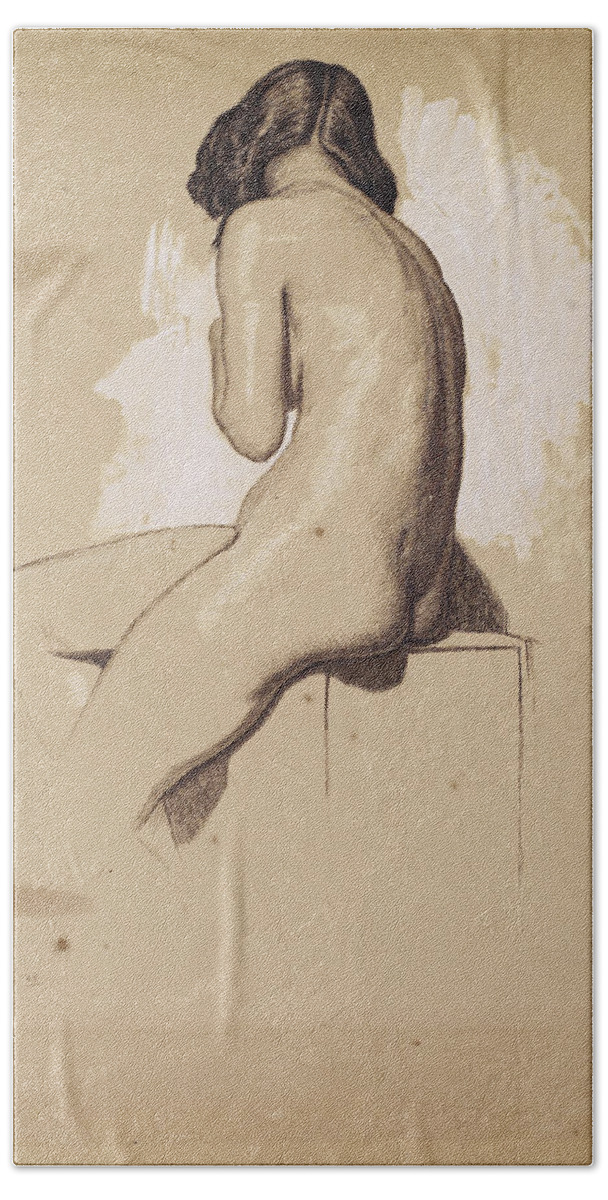 William Holman Hunt Beach Towel featuring the drawing Female Nude. Study from behind by William Holman Hunt
