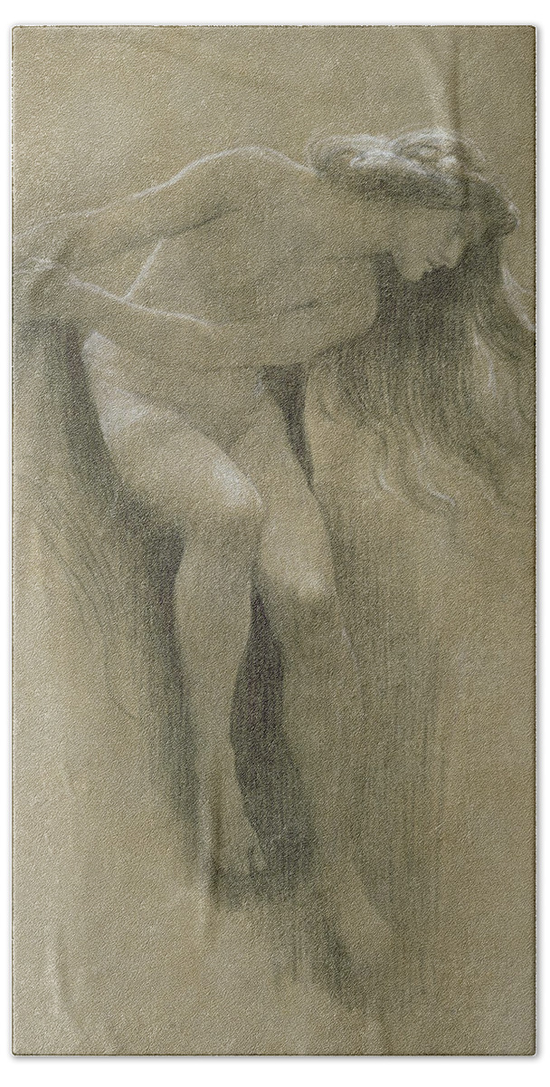 Female Nude Study (chalk On Paper) By John Robert Dicksee (1817-1903) Beach Towel featuring the pastel Female Nude Study by John Robert Dicksee