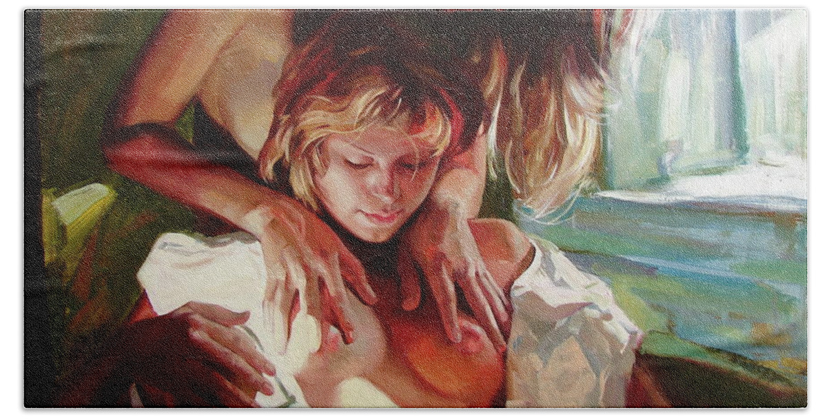 Ignatenko Beach Towel featuring the painting Female secrets by Sergey Ignatenko