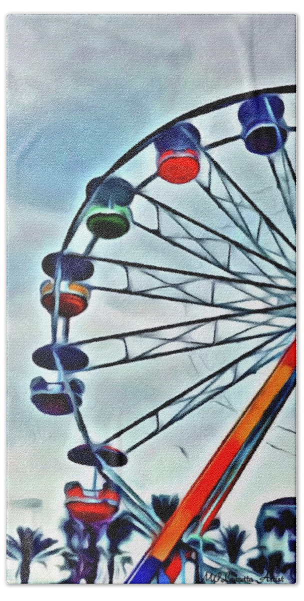 Ferris Wheel Beach Towel featuring the painting Ferris Wheel by Marian Lonzetta