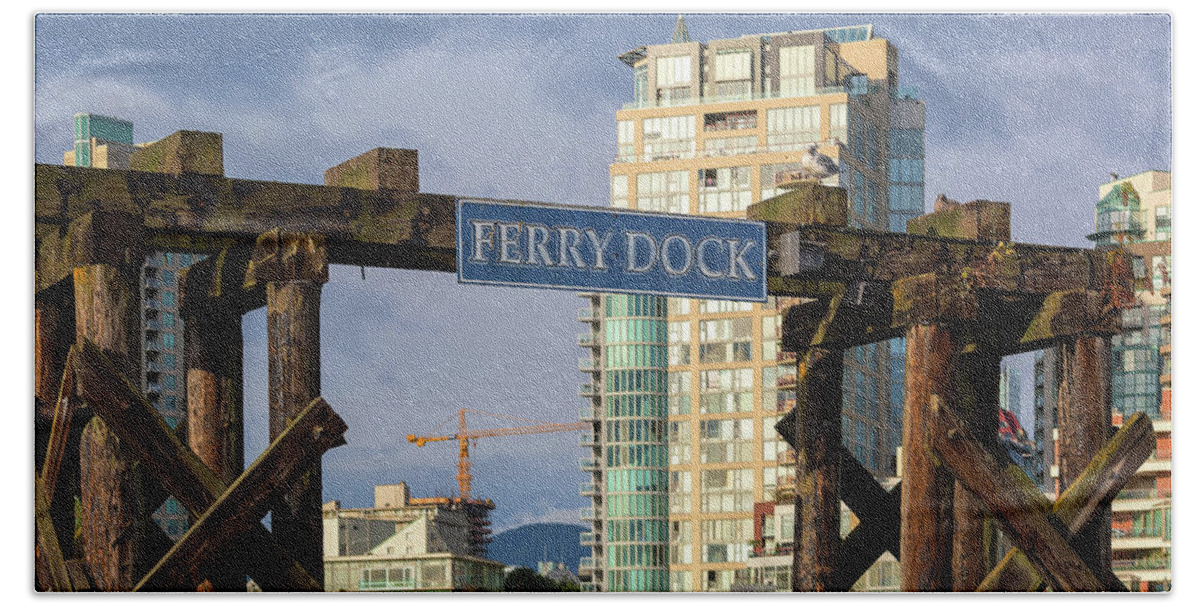 Ferry Beach Sheet featuring the photograph Ferry Dock at Granville Island in Vancouver BC Closeup by David Gn