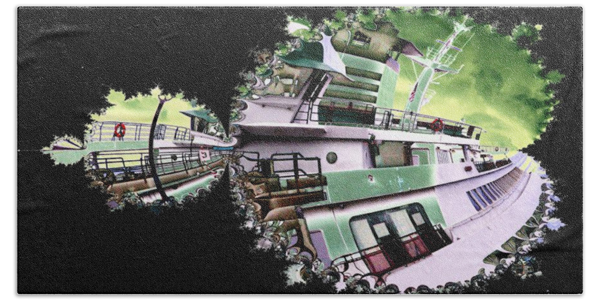 Seattle Beach Sheet featuring the digital art Ferry in Fractal by Tim Allen