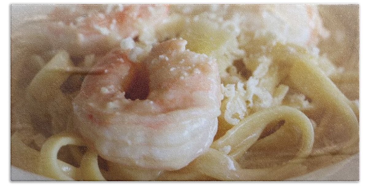  Fetuccine Beach Sheet featuring the photograph Fetuccine Al Alfredo with Shrimps by The Art Of Marilyn Ridoutt-Greene