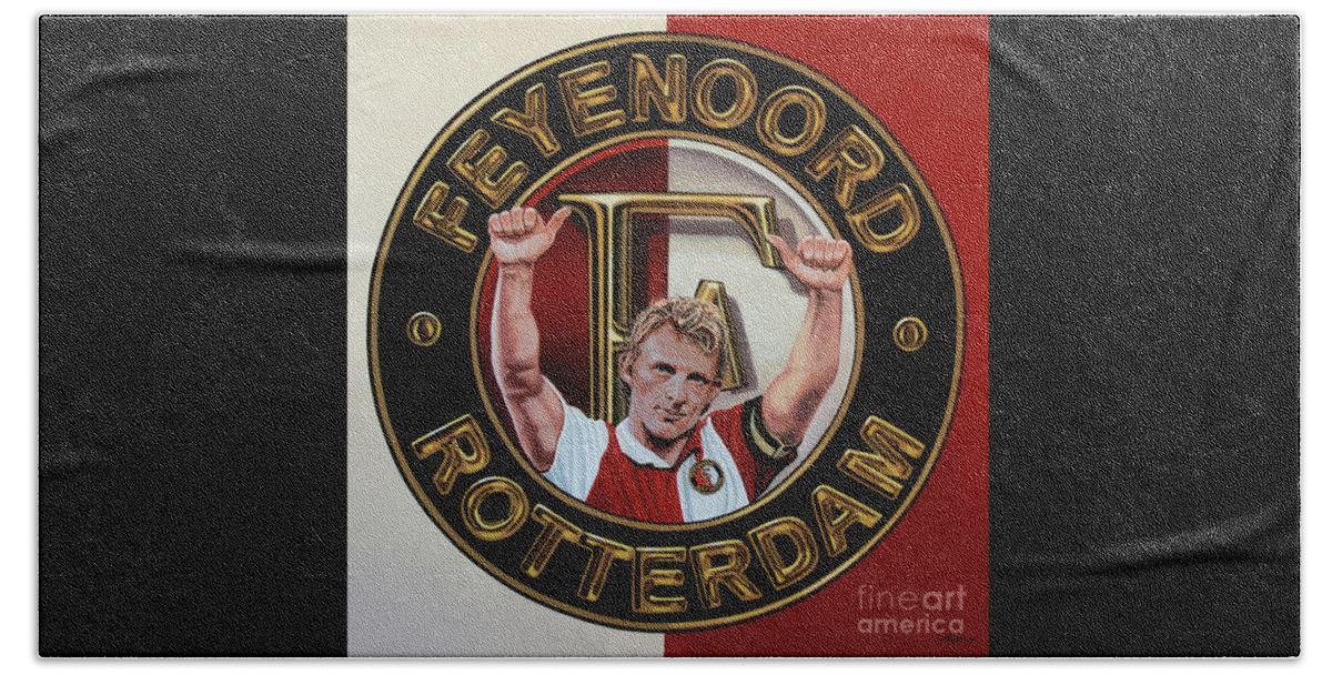 Feyenoord Beach Towel featuring the painting Feyenoord Rotterdam Painting by Paul Meijering