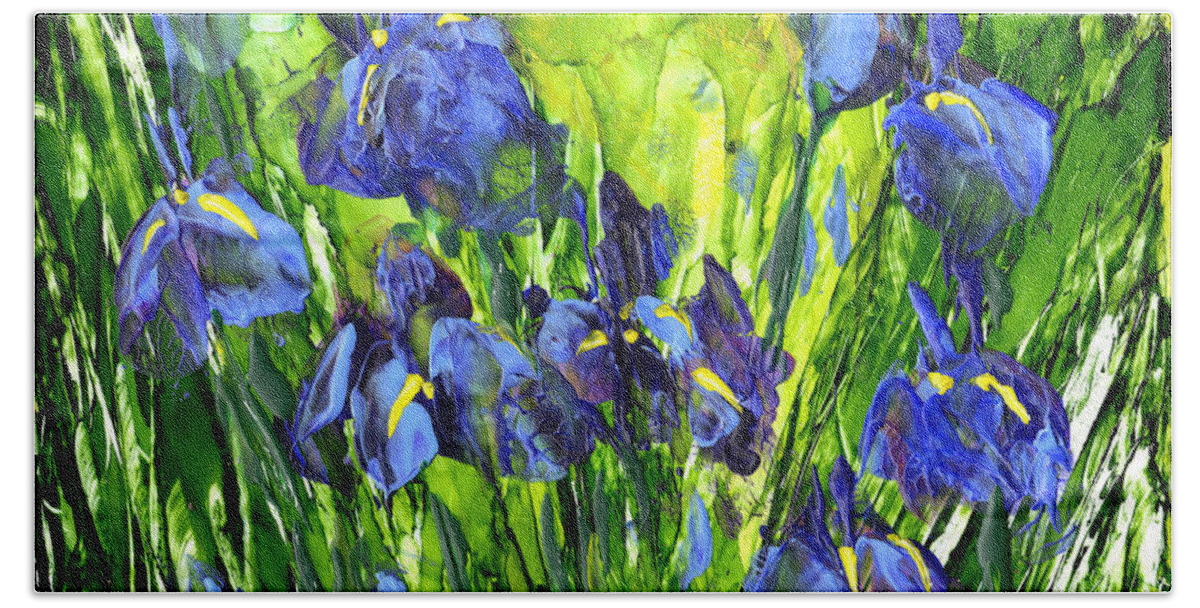 Iris Beach Towel featuring the painting Field of Irises by Charlene Fuhrman-Schulz
