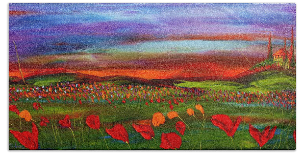  Beach Towel featuring the painting Field Of Wildflowers #13 by James Dunbar